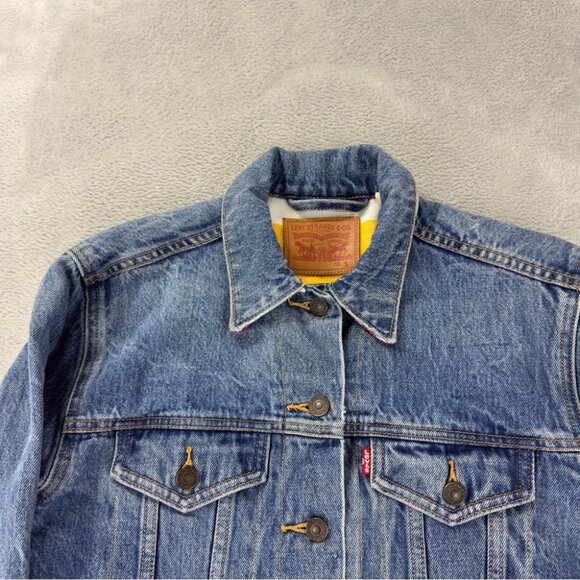 Levi's x Hudson's Bay Women's Sz S Reversible Blanket Lined Stripes Denim Jacket - Picture 8 of 15